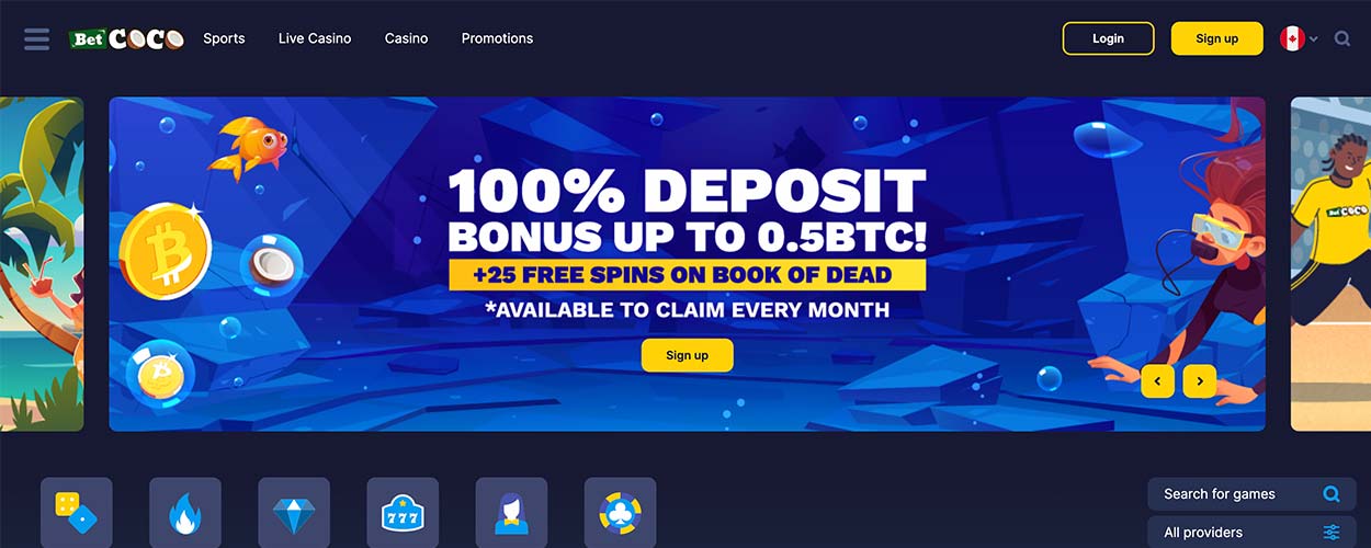 Betcoco online gambling site home page