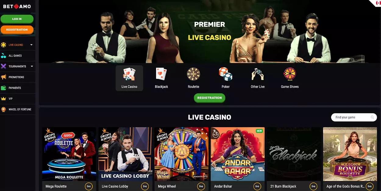 Betamo Live Casino Lobby