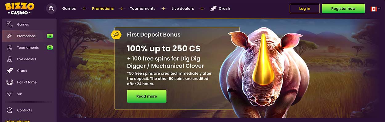First deposit bonus and free spins at Bizzo Casino Canada.