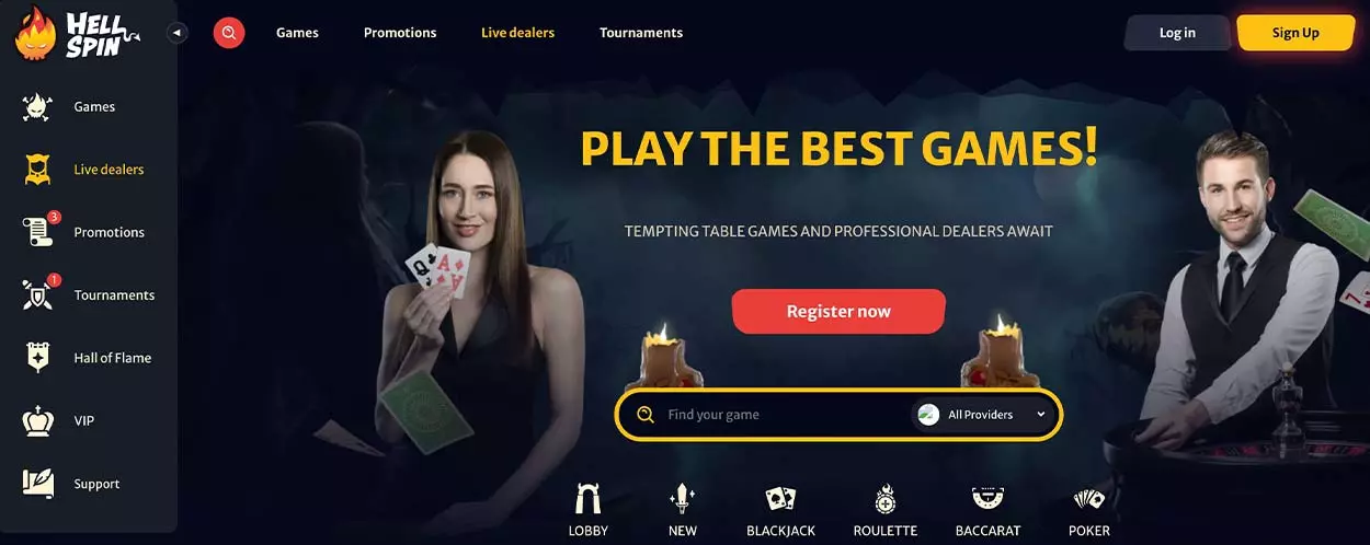 Live Casino games selection at HellSpin Canada