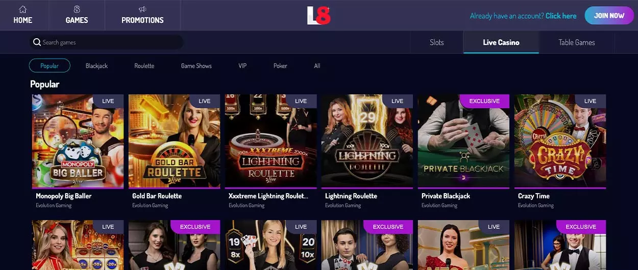 Lucky8 Casino - live games for CA