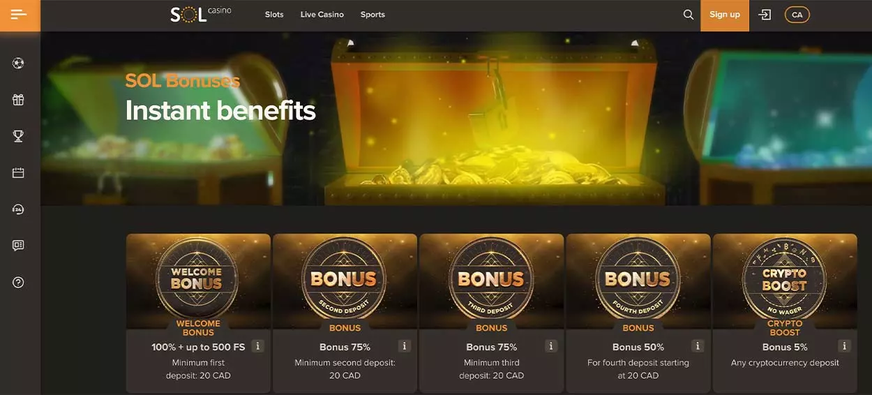 Sol Casino bonuses, promotions and bonus codes for Canadian players
