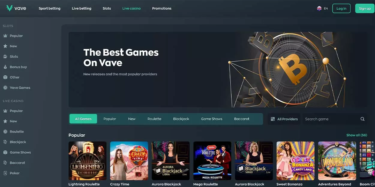 Vave Casino - live games for CA