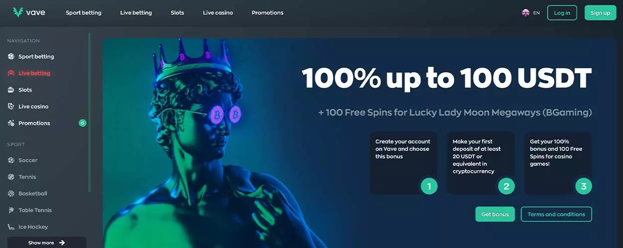 Vave Casino online gambling site home page