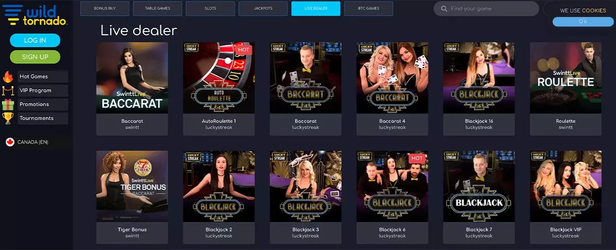 Wildtornado Casino - live games for CA