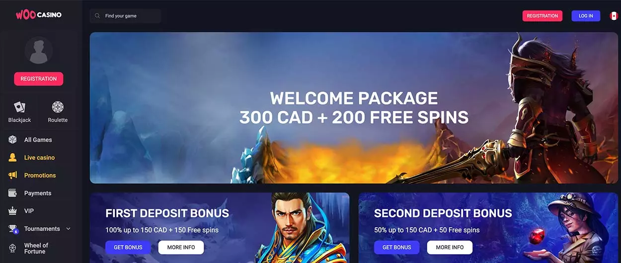 Bonuses on Woocasino for canadian players