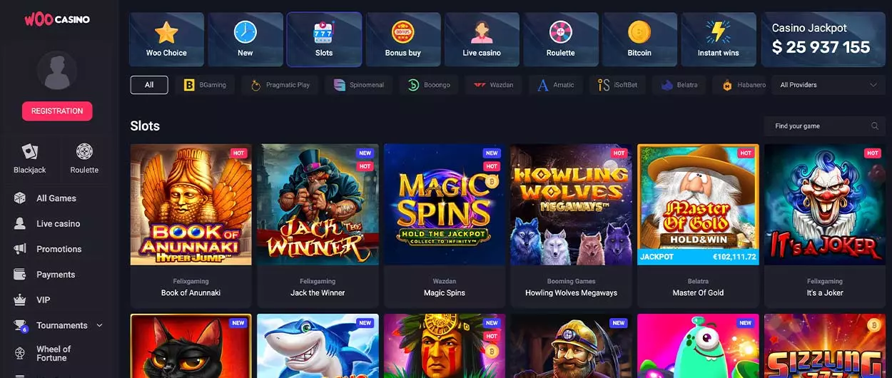 Woocasino slots lobby